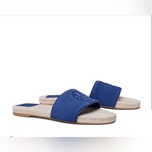 Tory Burch BENTON OPEN TOE ESPADRILLE SLIDE IN MIDNIGHT SWIM